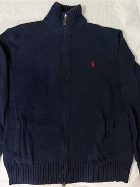 Ralph Lauren Navy Zip-Up Sweater with Red Pony